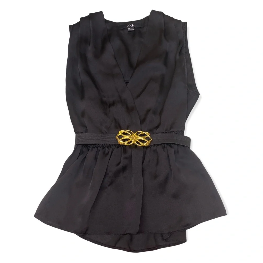 Forever 21 Black Sleeveless Gold Belted Blouse - Picture 1 of 5